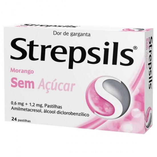 Strepsils Morango Sem Açúcar 1.2 Mg + 0.6 Mg 24 Pastilha